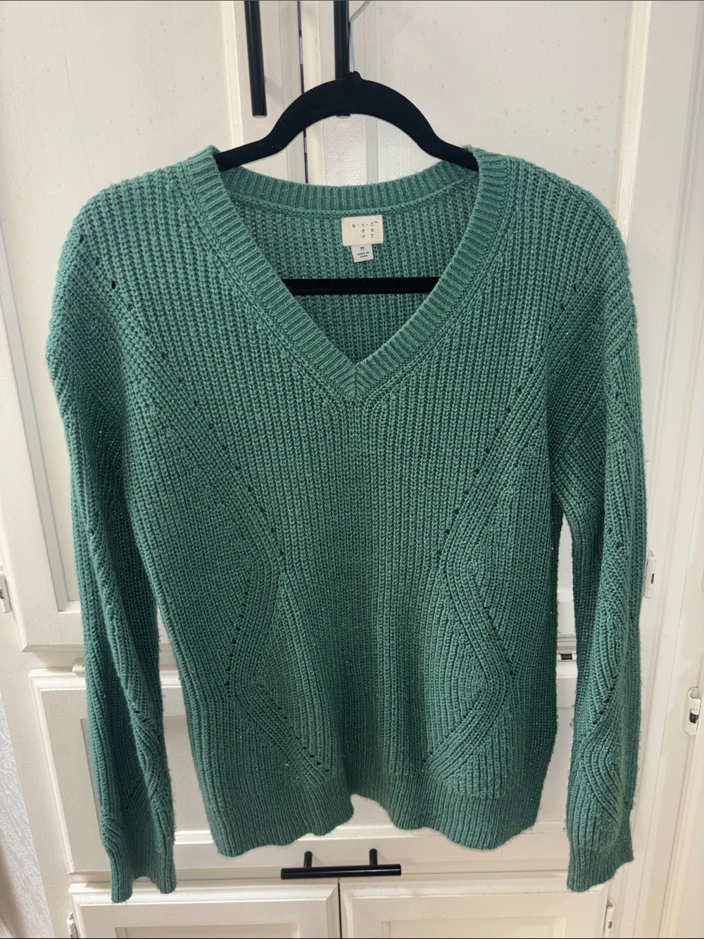 a new day green V-Neck Cable Knit Sweater